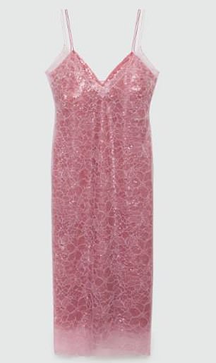 Sequin dress with lace overlay, £250, mango.com