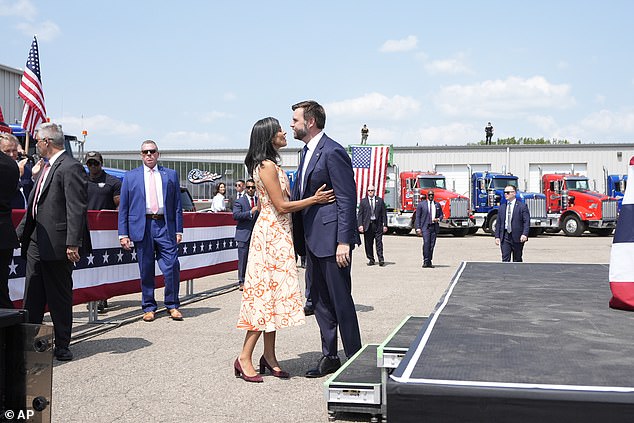 JD and Usha Vance appeared at a rally in Byron Center, Michigan, on Wednesday.