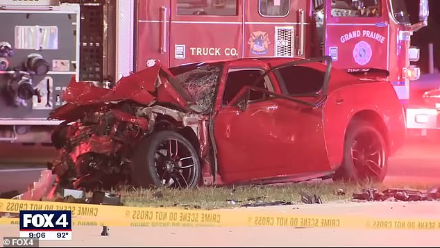 Good Samaritans found Mesa still in his wrecked Dodge Charger (pictured) and helped him out of the vehicle.