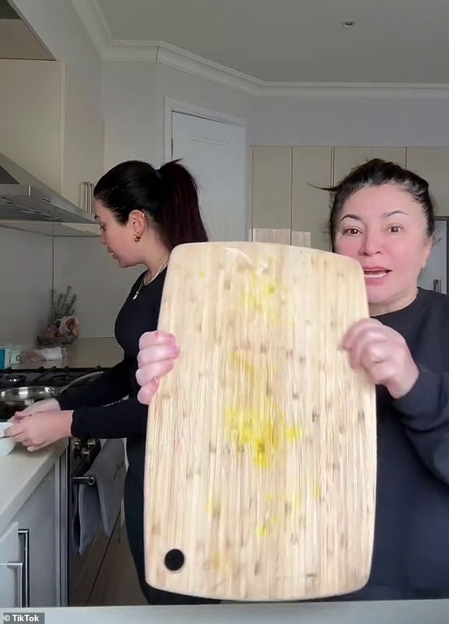 And most of the fan posts seem to be siding with Martha's mother Mary in the dispute, which was sparked by a shared kitchen utensil. Pictured: Mary holds the stained kitchen utensil that sparked the terrifying row.