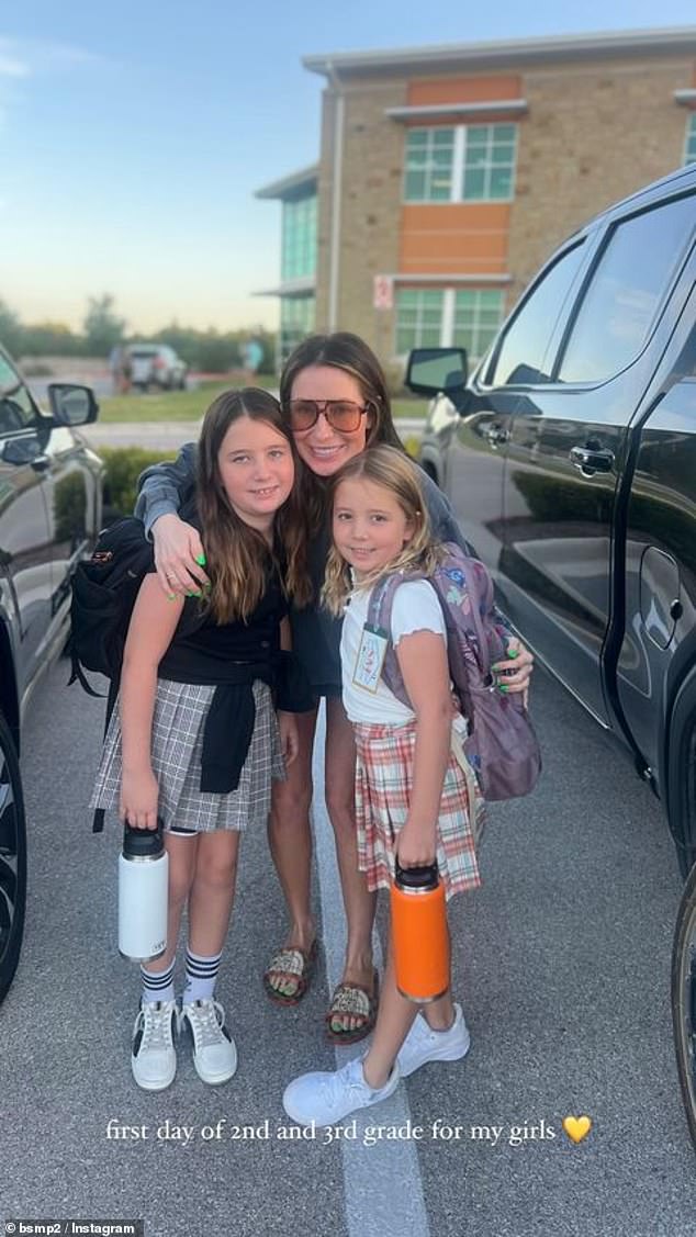 Bristol posed with her daughters as they headed to their first day of school.