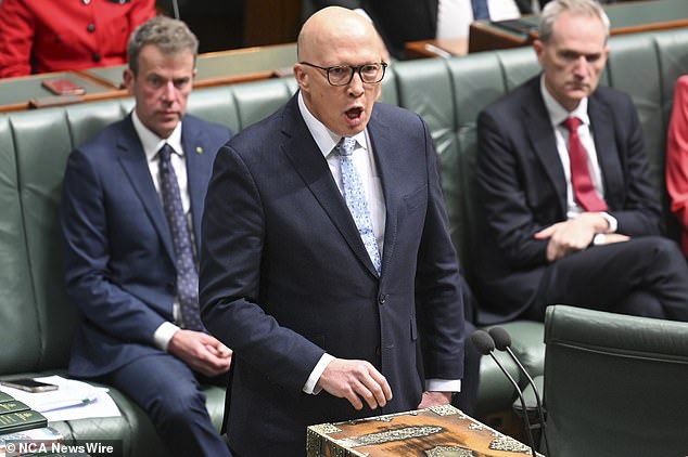 Opposition leader Peter Dutton (pictured Thursday) called for a blanket ban on arrivals from Gaza, in a move condemned by Labor and the Greens.