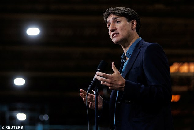 Canadian Prime Minister Justin Trudeau speaks to the media during an announcement at the Goodyear Canada Inc tire production plant in Napanee, Ontario, Canada, August 12, 2024.