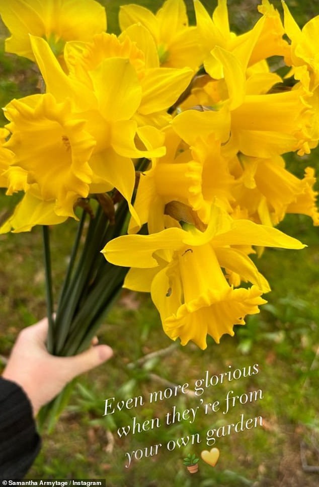 On Instagram on Thursday, she shared a photo of herself holding a bouquet of bright yellow daffodils and gushed about her 