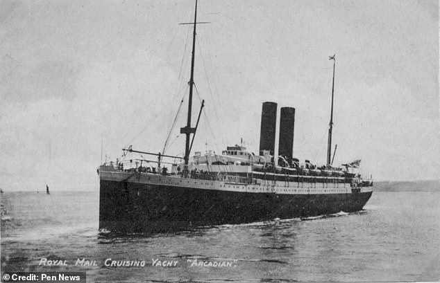 Built as an ocean liner, the SS Arcadian (pictured) was chartered by the Royal Navy in 1915 and sunk on 15 April 1917, with the loss of 279 lives.