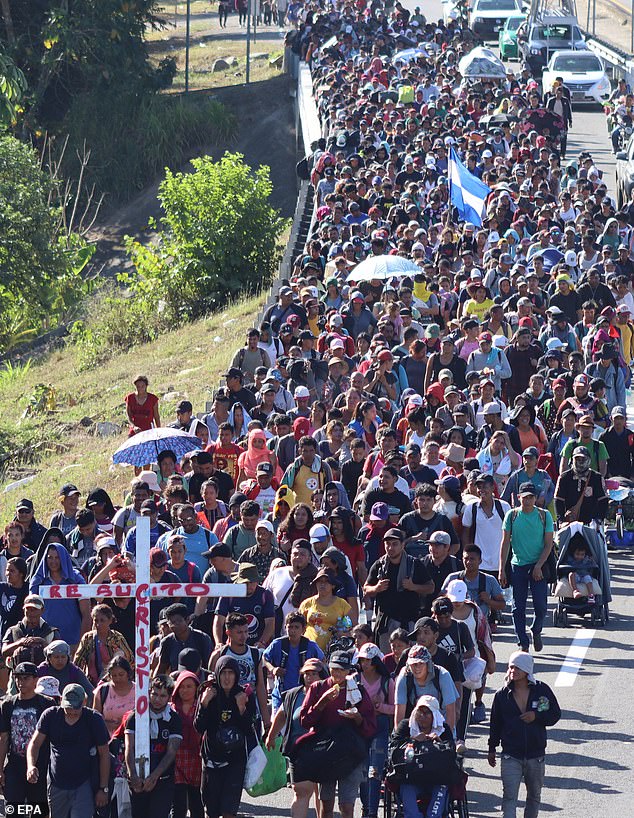 This comes after a shocking new report on Tuesday revealed that the Biden administration has allowed thousands of migrants who entered the United States illegally with their families to stay and were placed in a deportation program. Pictured: Migrants who make up the 