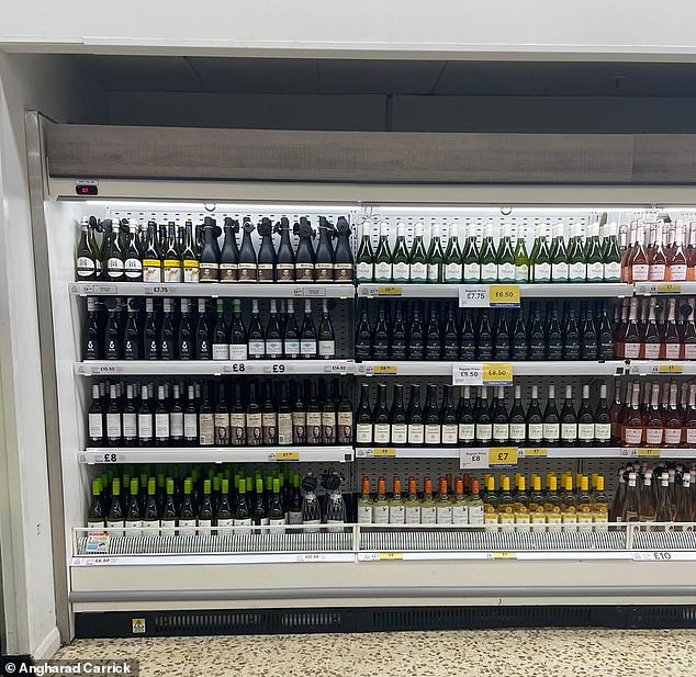 There is a lot of alcohol on display in this Tesco store without security labels