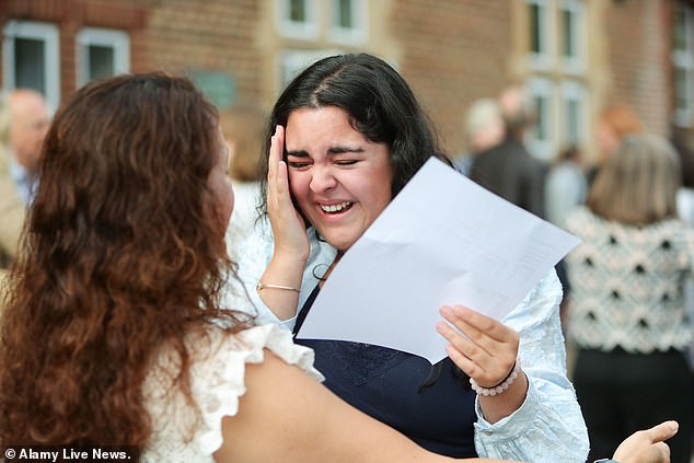 Students celebrate their results today at King Edward VII Girls' Grammar School in Birmingham