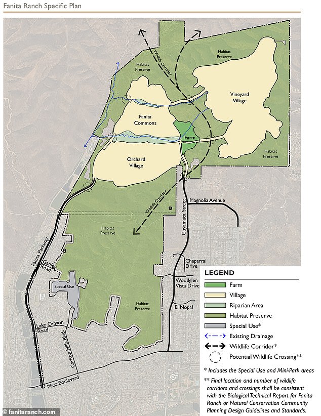 The 2,600-acre project would be built in the hills of Santee Lakes near San Diego to alleviate the region's housing shortage and provide quick escape routes in the event of wildfires.