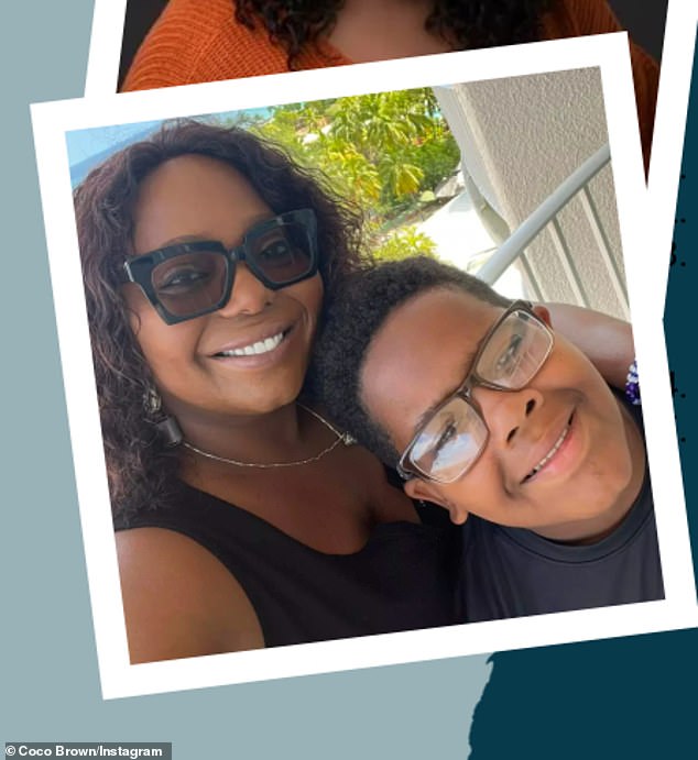 Actress Cocoa Brown and her 12-year-old son, pictured, escaped their burning home in Fayetteville, Georgia, in February. Sources say a candle was the cause