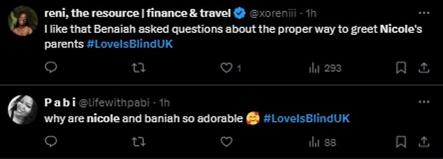 On X, formerly known as Twitter, fans have been revealing their approval of Nicole and Benaiah's new romance as they hope it blossoms enough to make it to the altar.