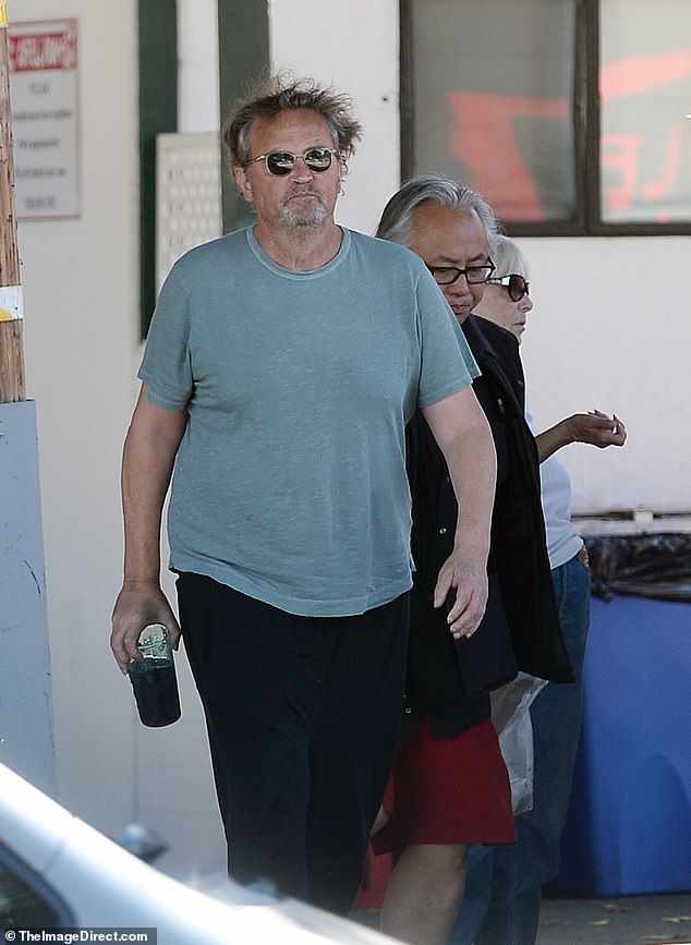 Matthew Perry is pictured on October 22, the last time he was seen in public. The cause of his death has been withheld pending toxicology tests.