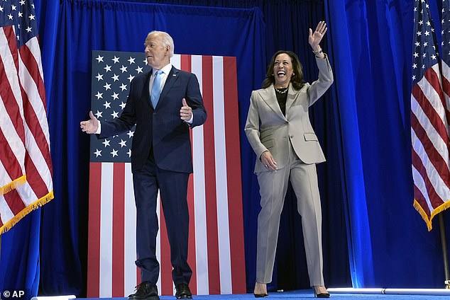 President Joe Biden and Vice President Kamala Harris entered to loud applause.