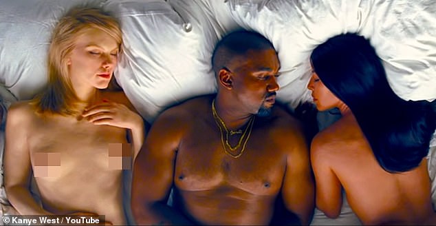 Kanye's 2016 music video for Famous included an infamous sequence of him lying shirtless in bed next to mannequins of various topless people, including Taylor and Kim Kardashian.