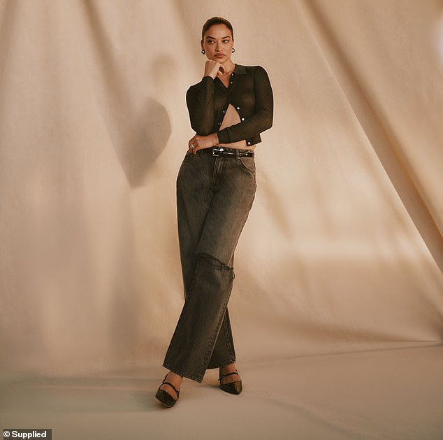 The Australian model in Kate Baggy jeans, designed to be worn hanging from the hips