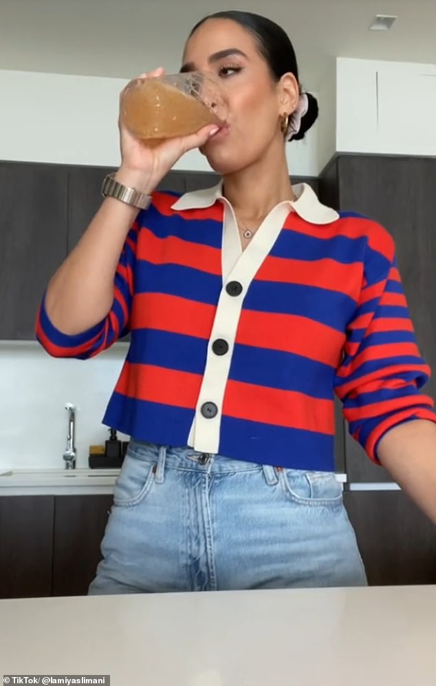 Another video posted by @lamiyaslimani, who has 12,000 followers on TikTok, shows her drinking psyllium husk dissolved in water. She claims the drink helped her lose 