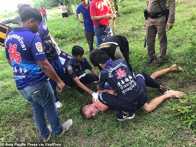 Concerned neighbours, who suspected the Russian was up to no good when they saw him wandering around naked, had already called the police. They also heard his cries for help as he was attacked and stood by his side as they waited for the officers to arrive.