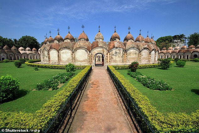 Nicholas explores 'a vast complex of beautiful Shiva temples' that lie in 'two concentric rings' (pictured above) at Kalna