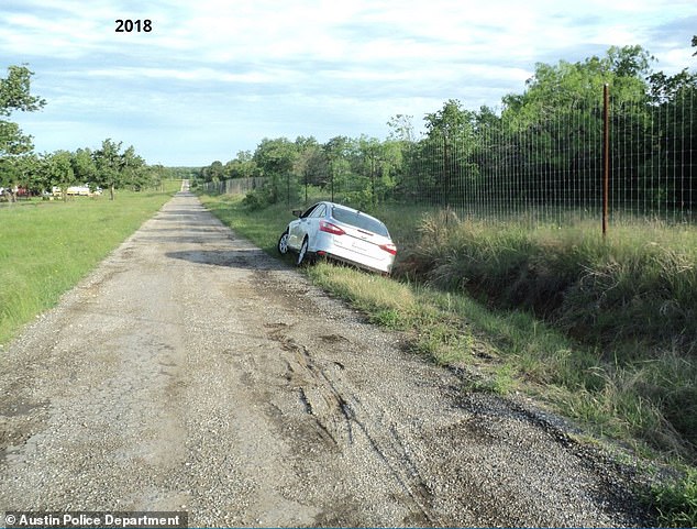 Aviles, 28, was found dead inside the silver Ford sedan in Bastrop County in 2018, seen here, just miles from where Rivera was found.