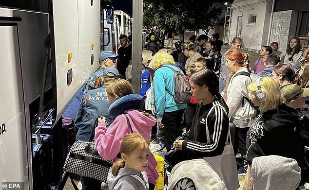 People evacuated from Belgorod and Kursk regions arrive at temporary accommodation points in Nevinnomyssk in Stavropol Krai, Russia