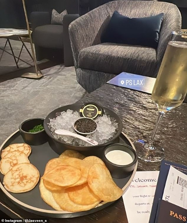 Her Instagram is filled with images of her lavish lifestyle, including this plate of caviar inside the lounge of her LAX private jet.