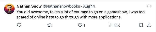 Other viewers also offered words of support and took to X, formerly known as Twitter, praising Danielle for her performance and character.