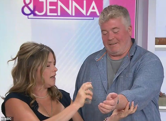 Jenna sprayed Auntie Anne's new pretzel perfume on a Today crew member named Brian.