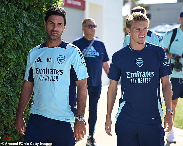 Arteta (left) said his players have been hungry since their final game of the 2023-24 season against Everton.