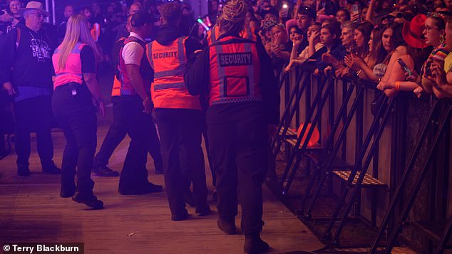 The 30-year-old singer had been singing songs on stage at the Hardwick Festival in Sedgefield, County Durham, when she spotted a commotion in the crowd.