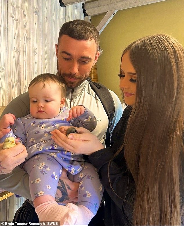 Rachael Burns, 22, from Northern Ireland, had been suffering from migraines for several years but noticed her symptoms worsened after giving birth to her daughter Raeya, now one year old.