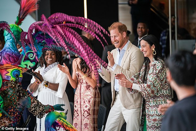 Prince Harry and Meghan enjoyed theatre, music and dance performances at the Delia Zapata National Arts Centre in Bogota on their first day in South America.