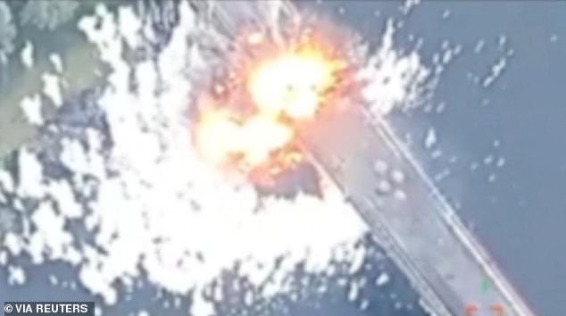 Dramatic aerial footage shows huge explosion at key junction in Kursk region