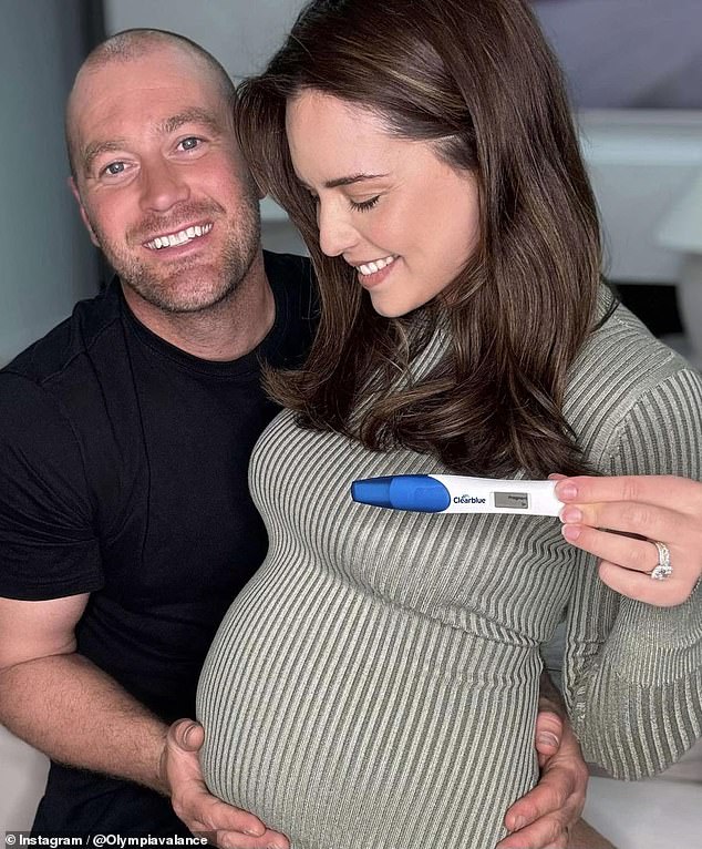 Olympia announced the happy pregnancy news in an Instagram post on Saturday, while speaking candidly about her fertility struggles. She is pictured with husband Thomas