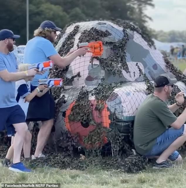 The royals joined the festivities at the Gone Wild Festival at Holkham Hall, Norfolk (pictured) for a high-intensity Nerf war involving toy guns and smoke bombs.