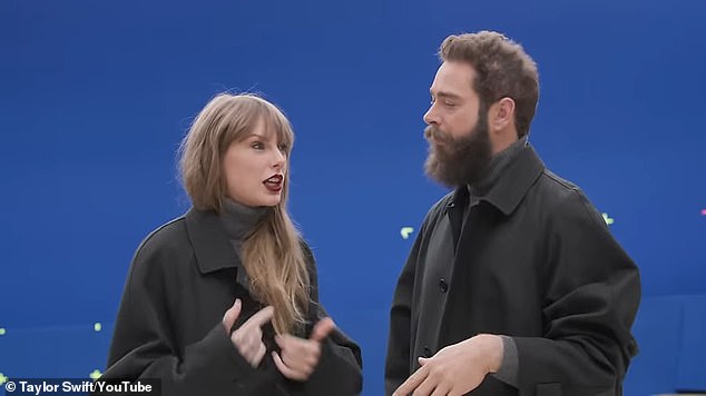 Eagle-eyed fans believe the rapper who appeared on Taylor's song Fortnight will join her on stage after noticing symbols next to each concert date (Taylor and Poit Malone pictured together)