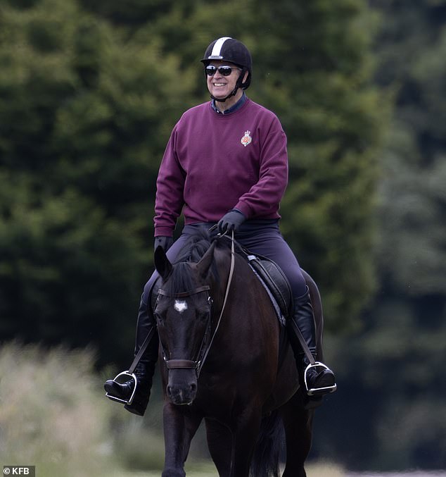 Prince Andrew (pictured) lives at the mansion with his ex-wife Sarah Ferguson. Pictured: Andrew, Duke of York, rides at Windsor Castle