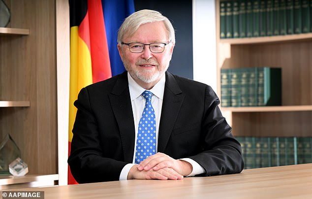 The nearly $300,000 gala awards gala held at the embassy was promoted by Mr Rudd (pictured) as 