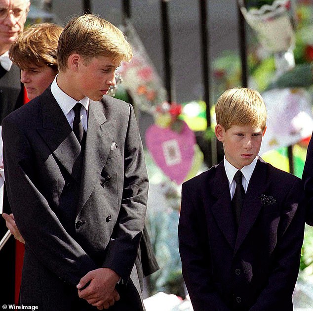 William and Harry stand outside Westminster Abbey at Princess Diana's funeral. Although the brothers used to be very close, they are believed not to have spoken to each other in almost two years.