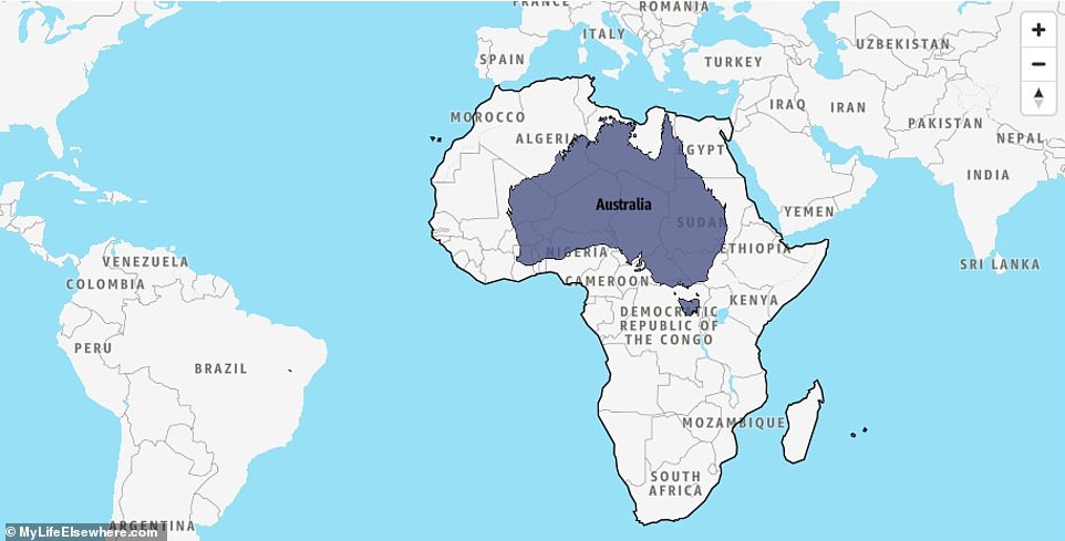 Australia covers 7,741,220 square kilometres, but Africa covers a whopping 30,365,000 square kilometres, making it 3.9 times larger.