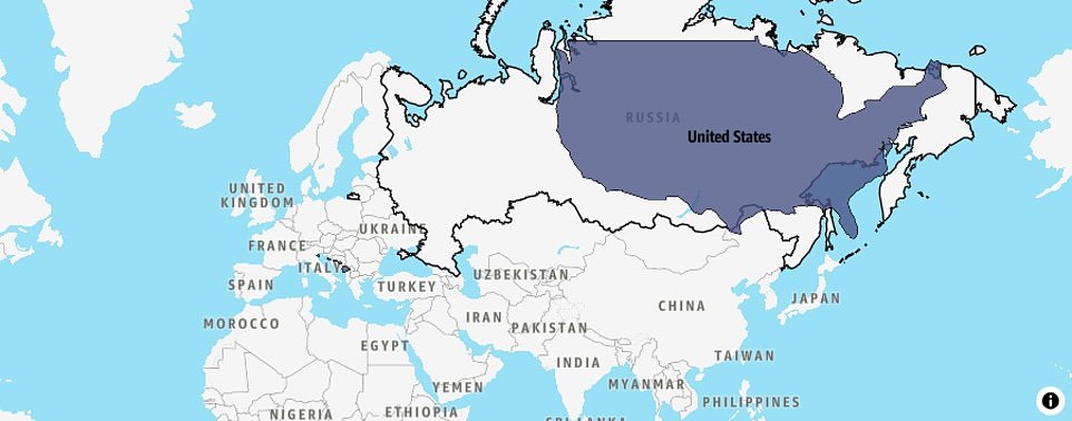 Russia is huge, covering 17,098,242 square kilometers, making it 1.7 times larger than the United States (shown here without Alaska).