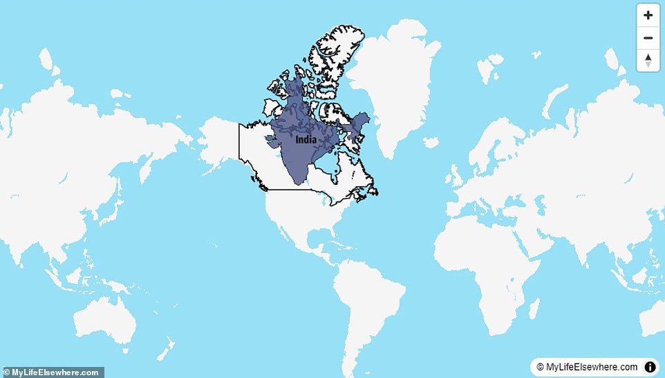 Canada is 204 percent larger than India, even though there are 1.4 billion fewer people there.