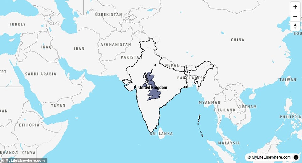 India (3,287,263 km2) is 13 times larger than the UK (243,610 km2). However, India, which has a population of around 1.4 billion, is home to almost 1.3 billion more people than the UK, which has 68 million.