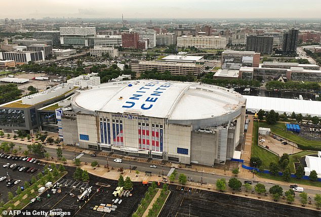 On Sunday morning, a man was shot near the United Center arena, where the Democratic National Convention will be held, when another motorist fired at him as they collided with each other.