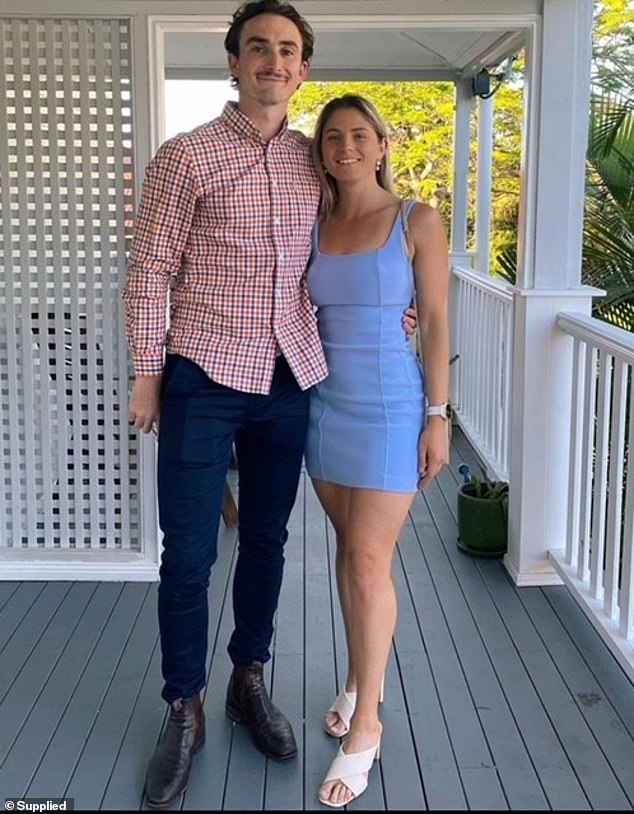 Bridget Carkeet also earns a low six-figure salary as a clinical exercise physiologist in Ipswich, southwest of Brisbane (pictured with boyfriend Aidan Lunney).