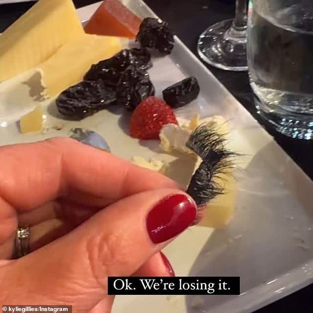 Shortly before her co-host Larry Emdur took to the stage to accept her Gold Logie, Kylie uploaded a photo to Instagram of false eyelashes that had fallen into her cheese plate.