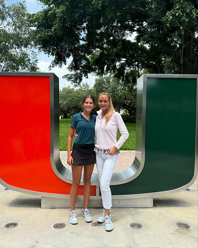 The avid golfer posed on the University of Miami campus, making the gesture of 