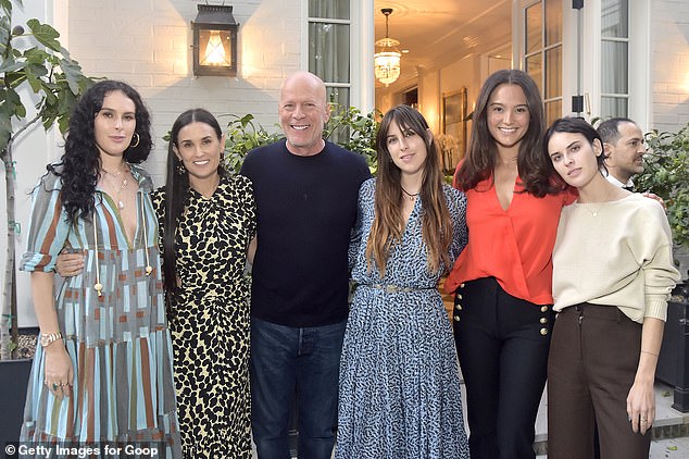 Bruce and Demi were married from 1987 to 2000 and have remained amicable co-parents to their three children: Rumer, 36, Scout, 33, and Tallulah, 30; seen with Emma Heming Willis in 2019.