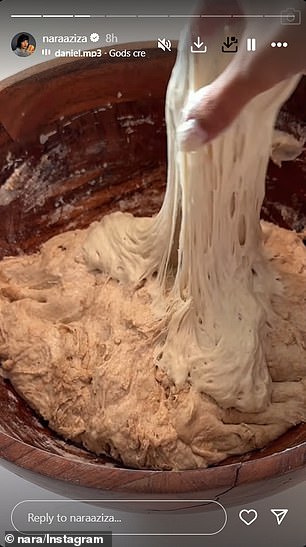 She also shared a video of herself kneading the dough.