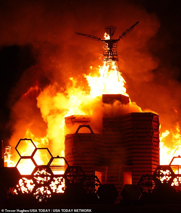 The festival gets its name from its culminating event, the burning of a large 40-foot wooden sculpture called the Man (pictured) on the penultimate night.