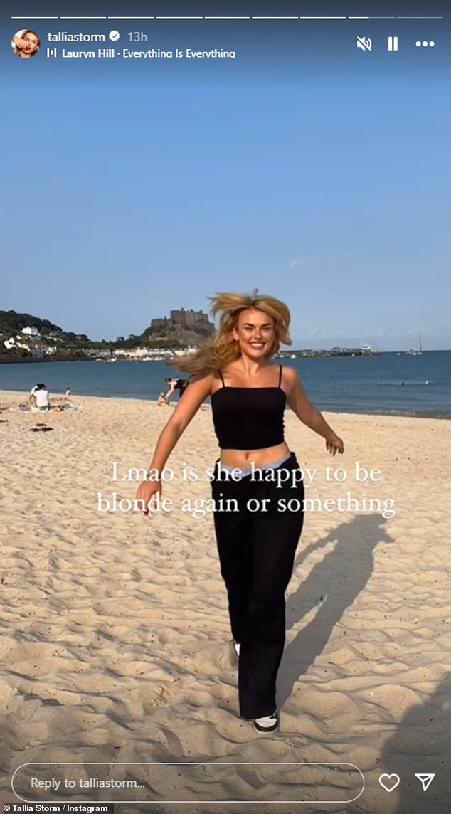 She then immediately went on to put on matching extensions and shared a clip of herself frolicking on the beach with joy, captioned: 